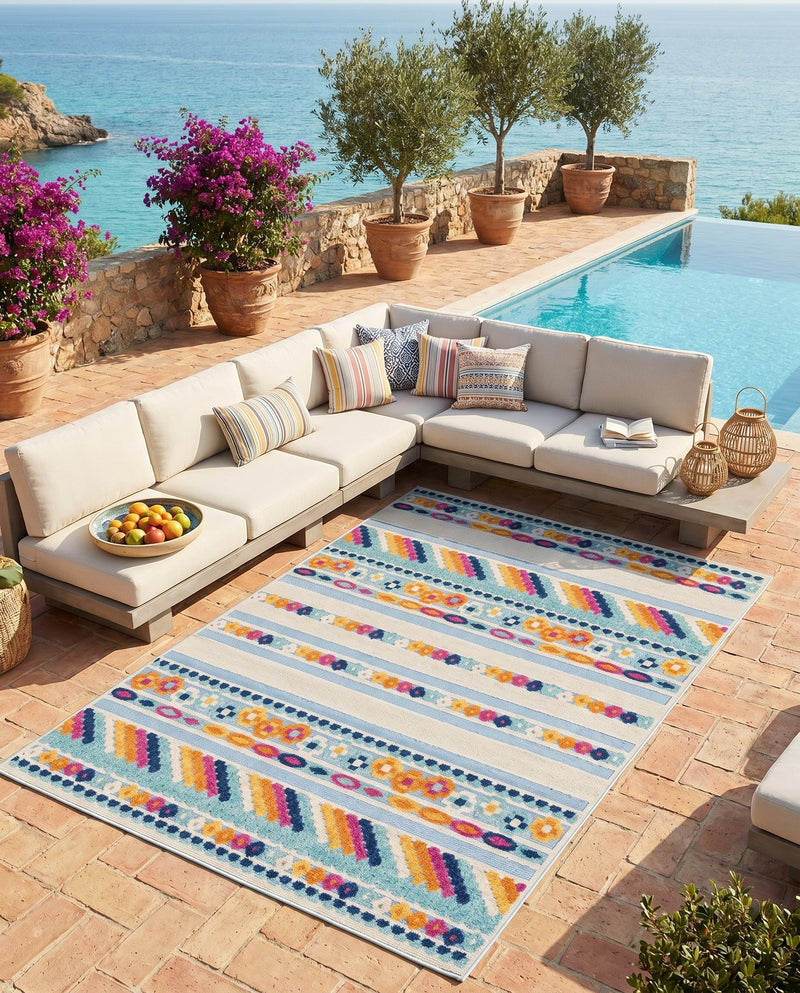 Bahama Breeze Outdoor Collection Area Rug -  Bimini Rectangle Blue  lifestyle 20