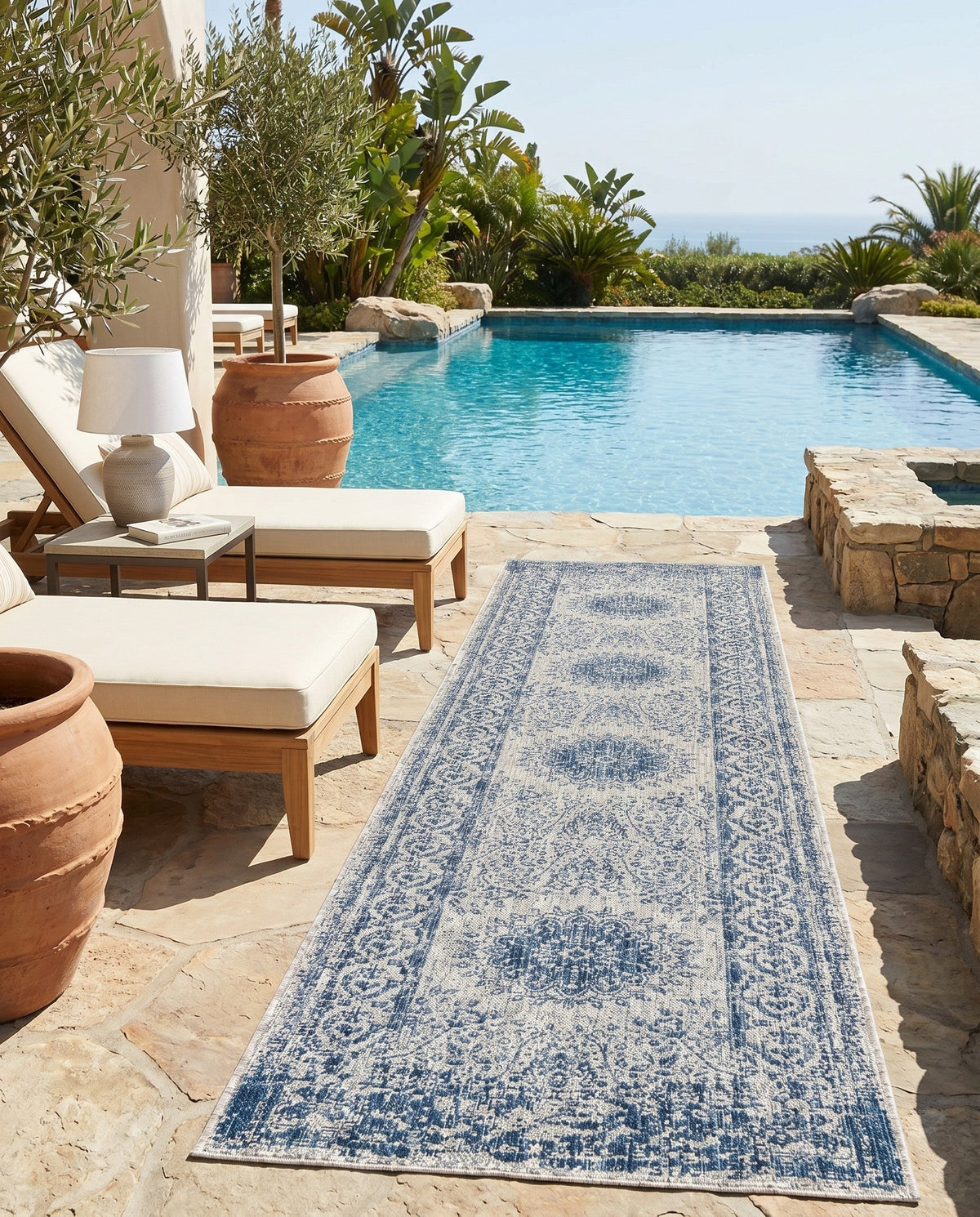 Patio Heritage Collection Area Rug -  Lafayette (Blue) Runner Blue  lifestyle 54