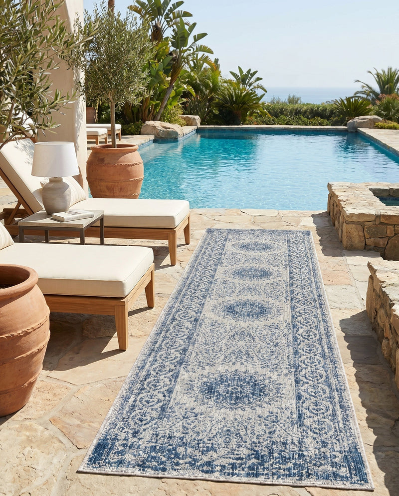 Patio Heritage Collection Area Rug -  Lafayette (Blue) Runner Blue  lifestyle 54
