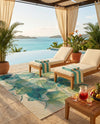 Seaside Blooms Collection Area Rug -  Flora Rectangle Blue Green  lifestyle 30
