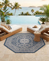 Tribal Terrace Treasures Collection Area Rug -  Incan Isle (Blue) Octagon Blue  lifestyle 36