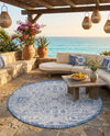 Tribal Terrace Treasures Collection Area Rug - Mayan Marina (Blue) Round Blue  lifestyle 82