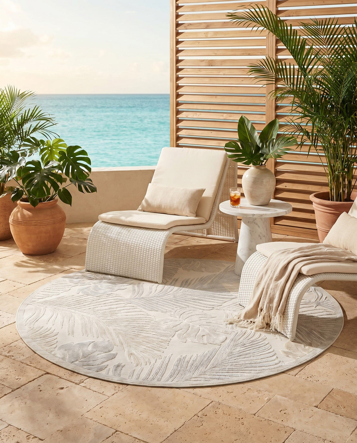 Seaside Blooms Collection Area Rug -  Tranquil Round Gray  lifestyle 92