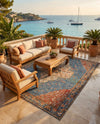 Patio Heritage Collection Area Rug -  Grove Rectangle Navy Blue and Rust Red  lifestyle 31