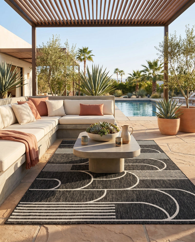 Urban Terrace Collection Area Rug -  Greenwich Rectangle Black and White  lifestyle 14