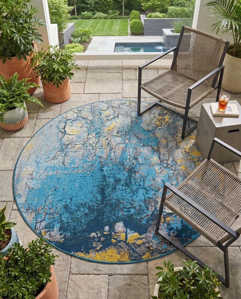 Urban Terrace Collection Area Rug -  Lanai Round Gradient Blue  lifestyle 75