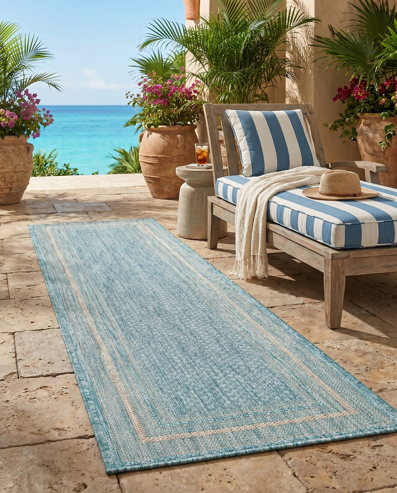 Terrace Fringe Collection Area Rug - Veranda (Aquamarine) Runner Aquamarine  lifestyle 68