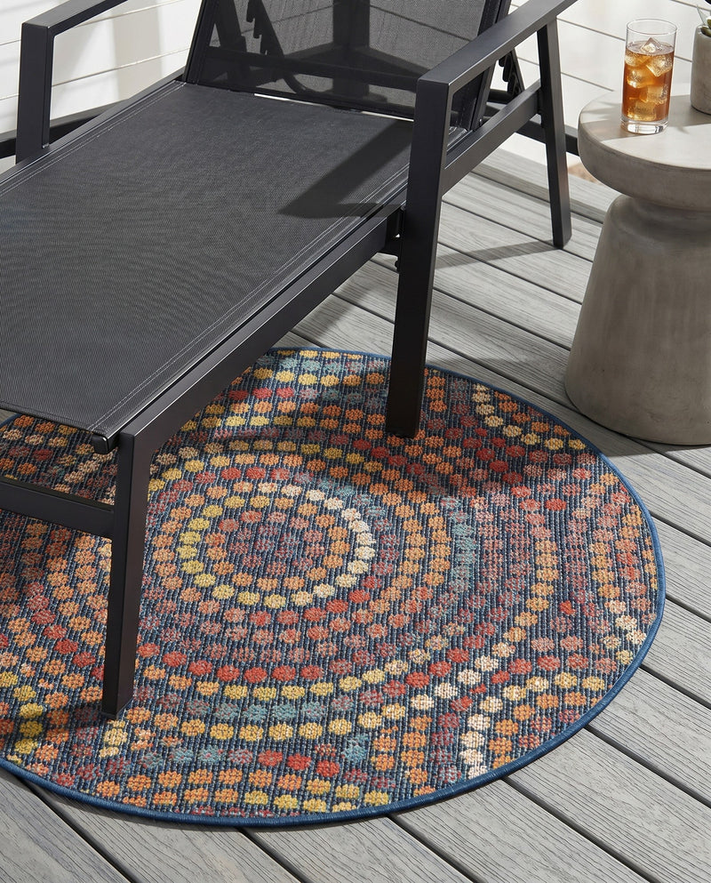 Coastal Terrace Collection Area Rug -  Lagoon Round Multi  lifestyle 61