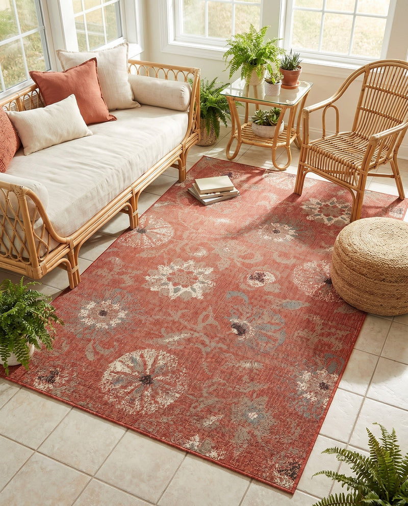 Seaside Blooms Collection Area Rug - Seychelles Rectangle Terracotta  lifestyle 38