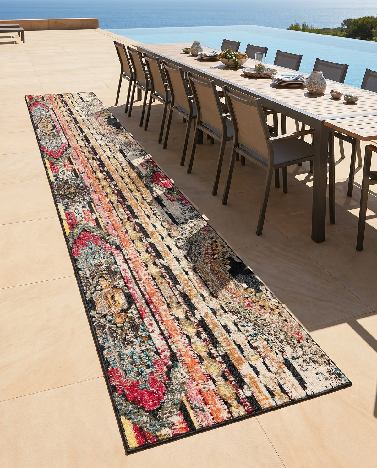 Outdoor Marrakesh Collection Area Rug -  Agadir Runner Multi Black  lifestyle 146