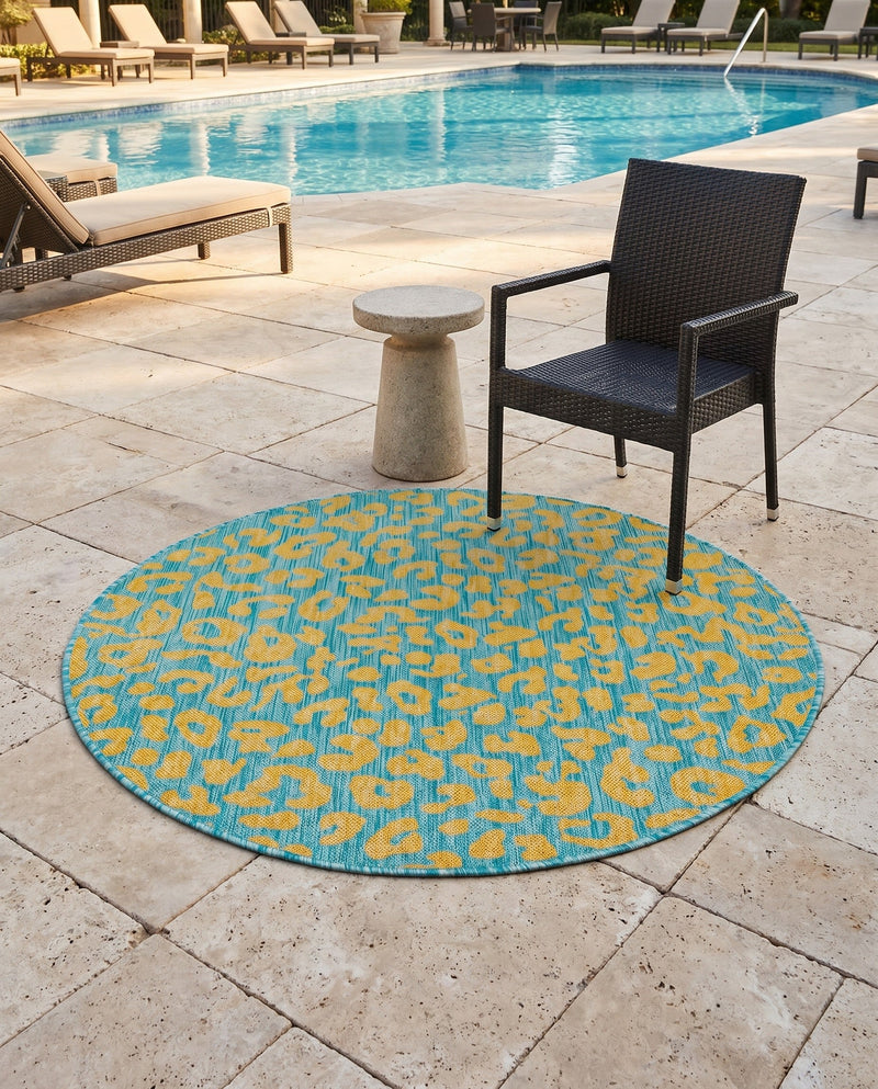 Savannah Escape Collection Area Rug -  Amazon (Blue Yellow) Round Blue Yellow  lifestyle 48