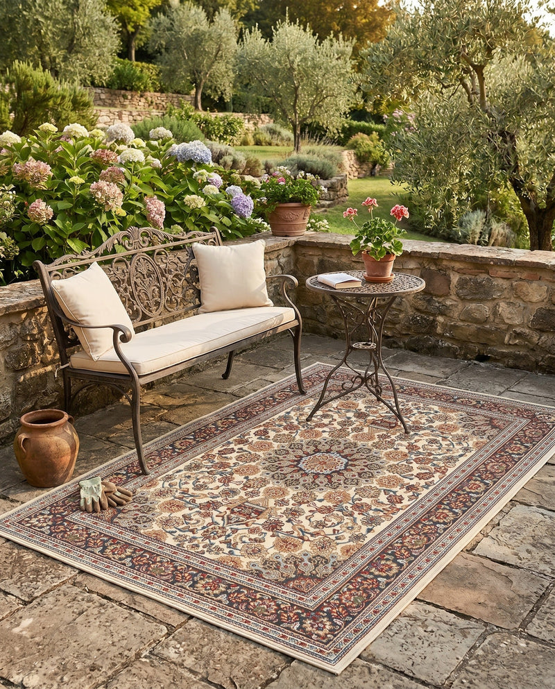 Patio Heritage Collection Area Rug -  Bower Rectangle Ivory  lifestyle 66