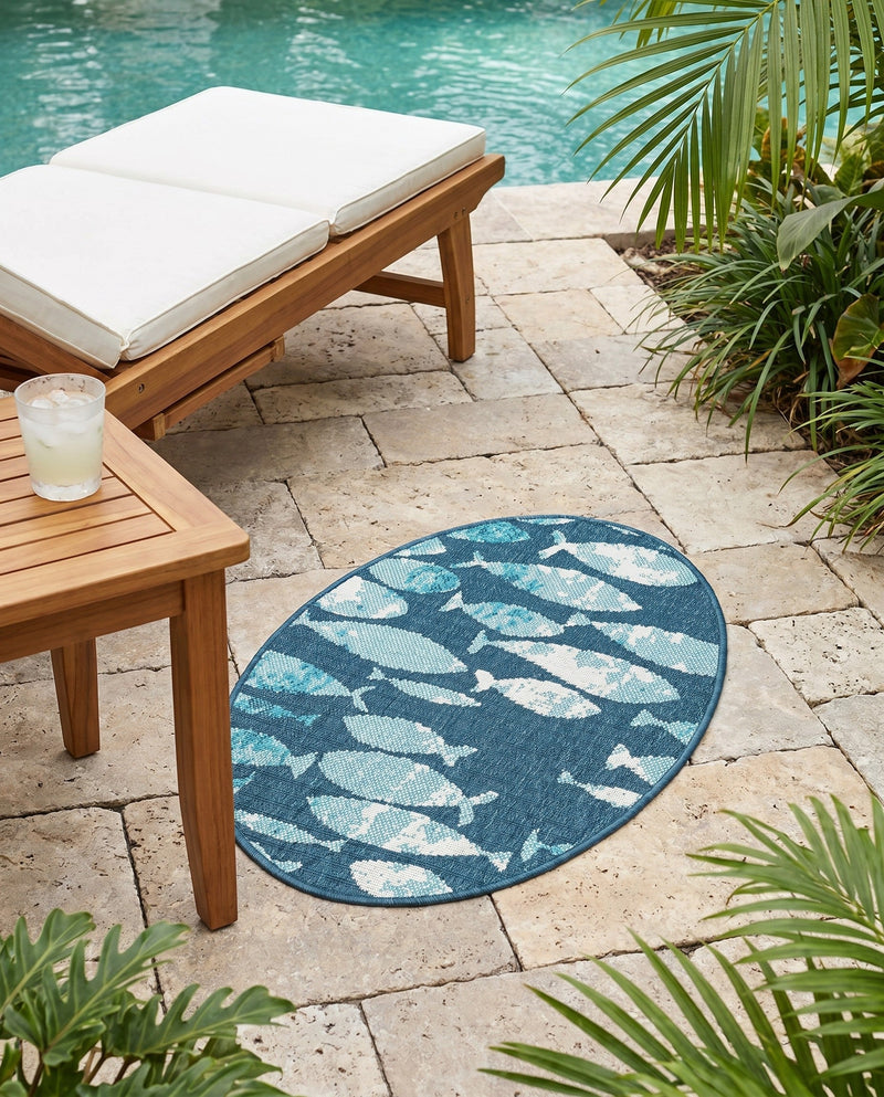 Seaside Haven Rugs Collection Area Rug -  Wavecrest Oval Blue  lifestyle 52