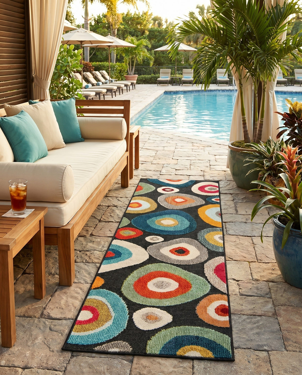 Outdoor Marrakesh Collection Area Rug -  Chefchaouen Runner Multi Black  lifestyle 122