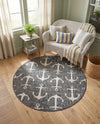 Seaside Haven Rugs Collection Area Rug - Sapphire (Charcoal) Round Charcoal  lifestyle 45