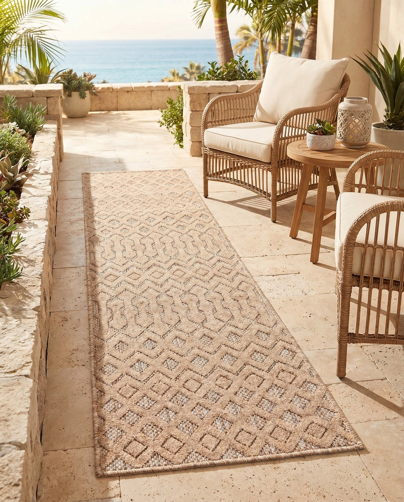 Garden Lattice Charm Collection Area Rug -  Pergola (Beige) Runner Beige  lifestyle 52
