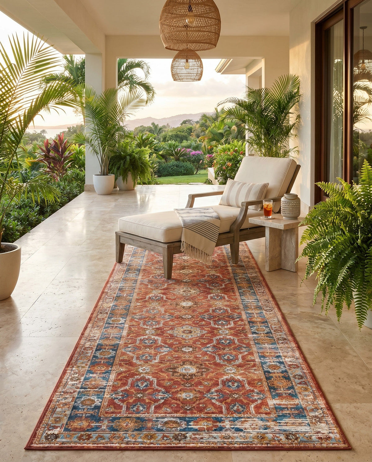 Patio Heritage Collection Area Rug -  Eden Runner Antique Red  lifestyle 82