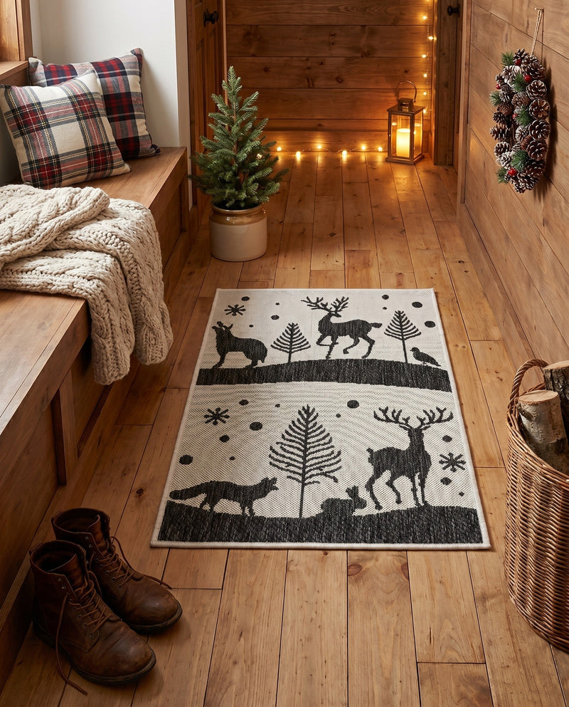 Garden Festivity Collection Area Rug - Evergreen Rectangle Black and White  lifestyle 53