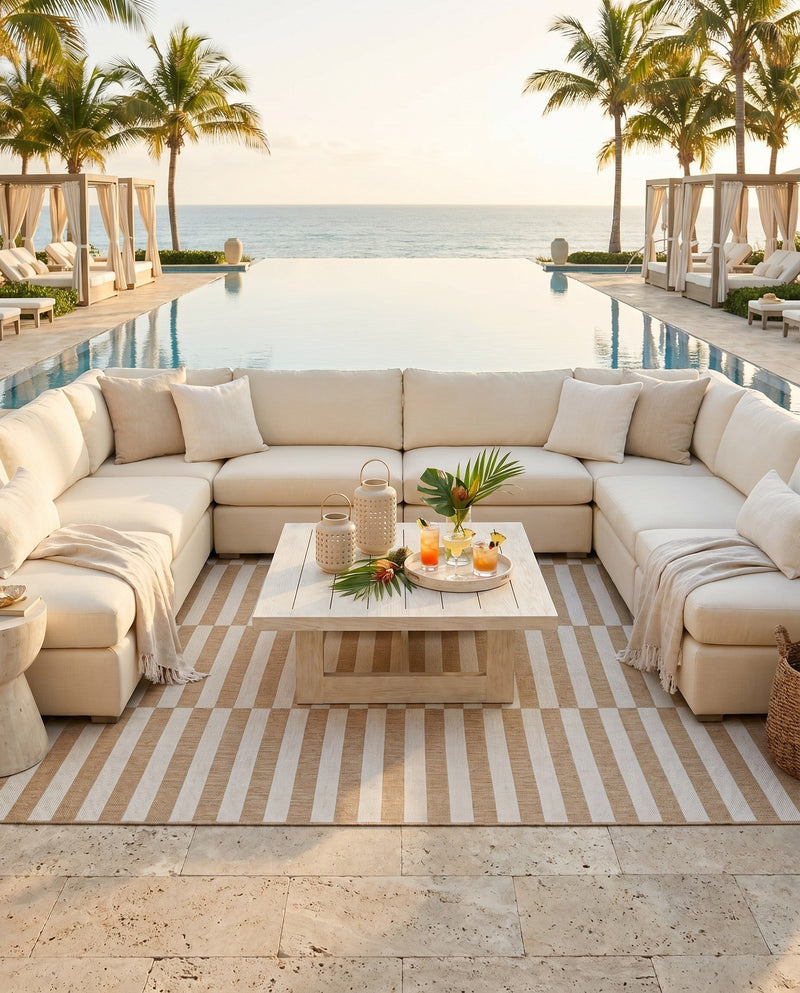 Seaside Stripes Collection Area Rug - Cabana (Taupe) Rectangle Taupe  lifestyle 46