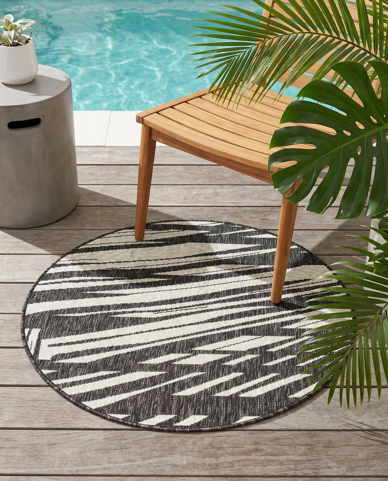 Urban Terrace Collection Area Rug -  Queens Round Black and White  lifestyle 41