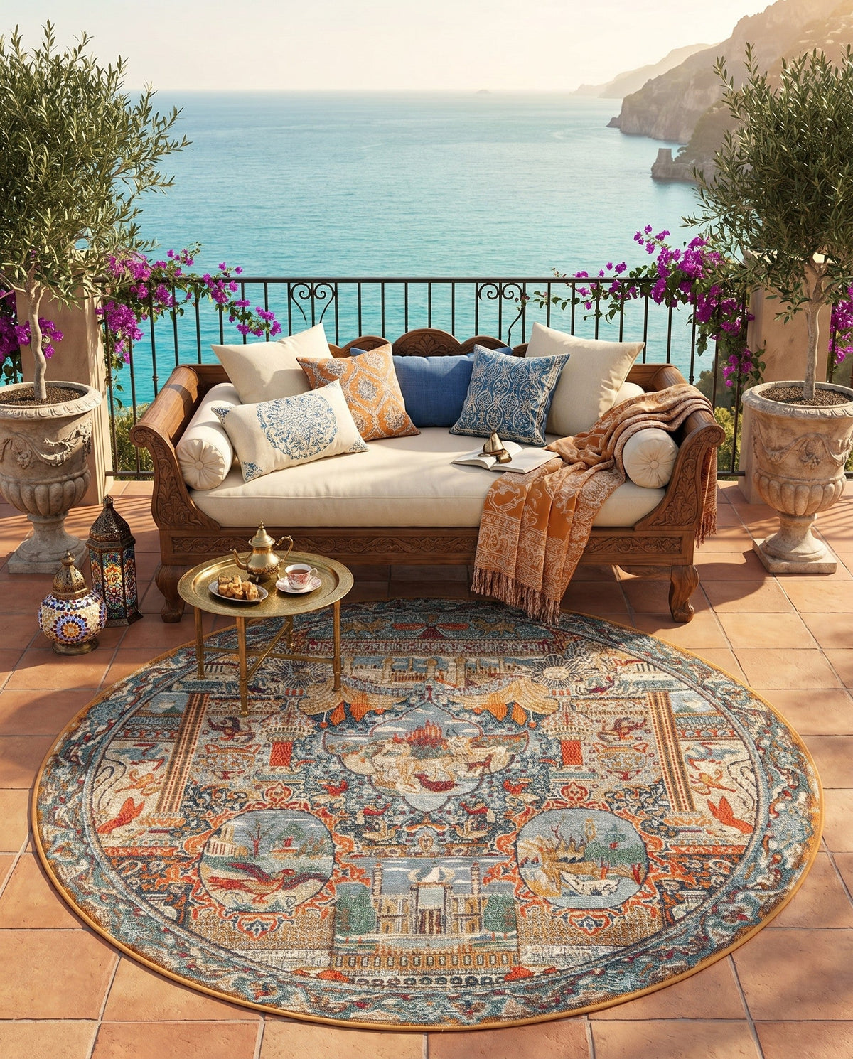Patio Heritage Collection Area Rug -  Oasis Round Multi  lifestyle 84