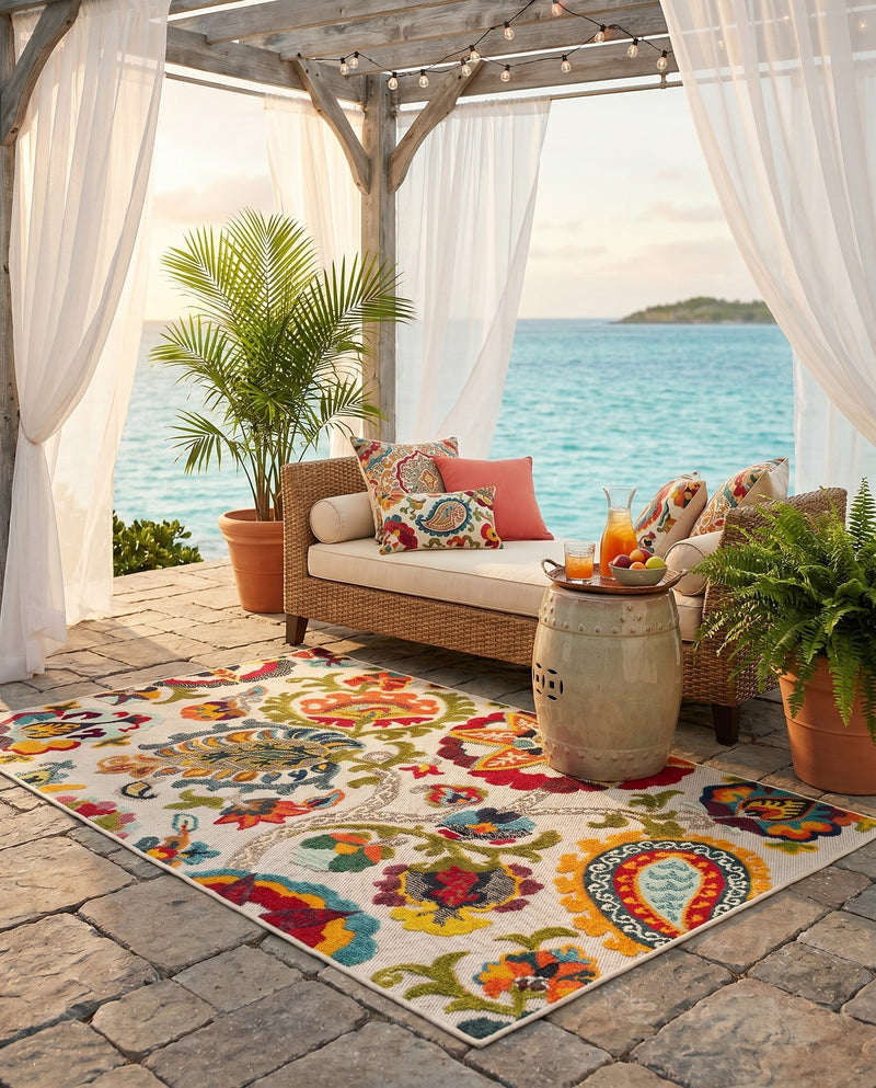Outdoor Marrakesh Collection Area Rug - Fes Rectangle Multi Beige  lifestyle 31