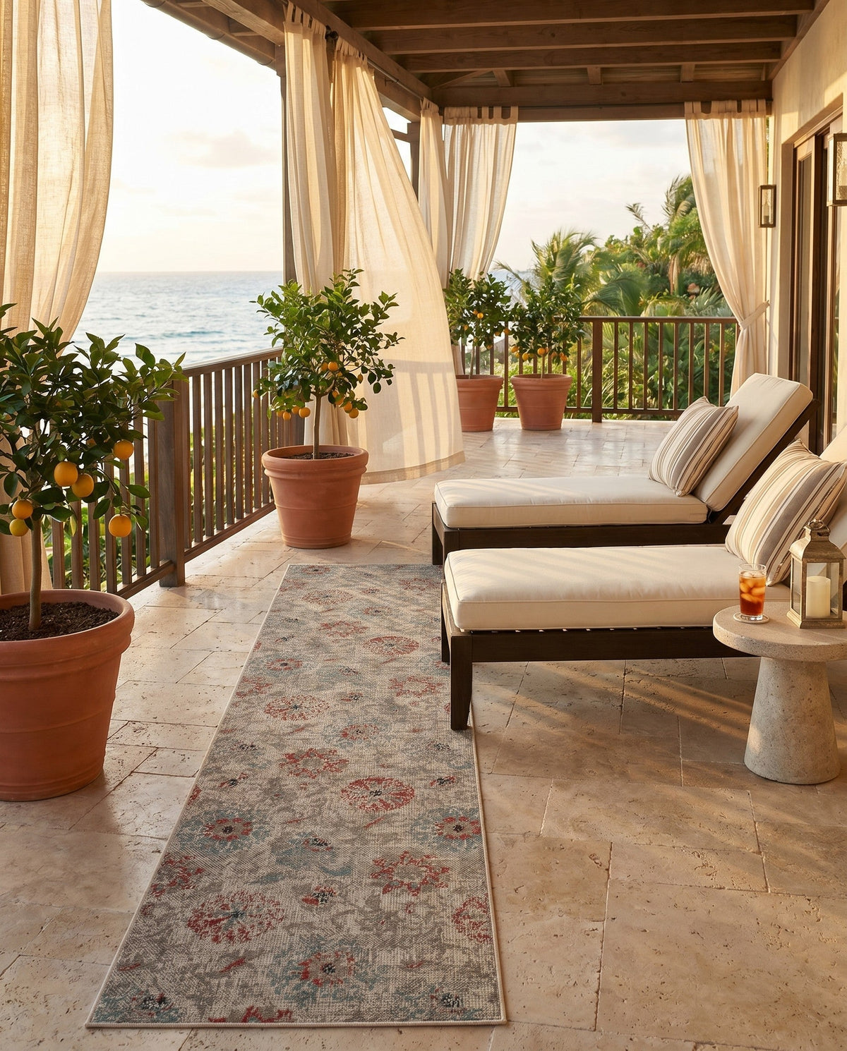 Seaside Blooms Collection Area Rug - Seychelles Runner Beige  lifestyle 150