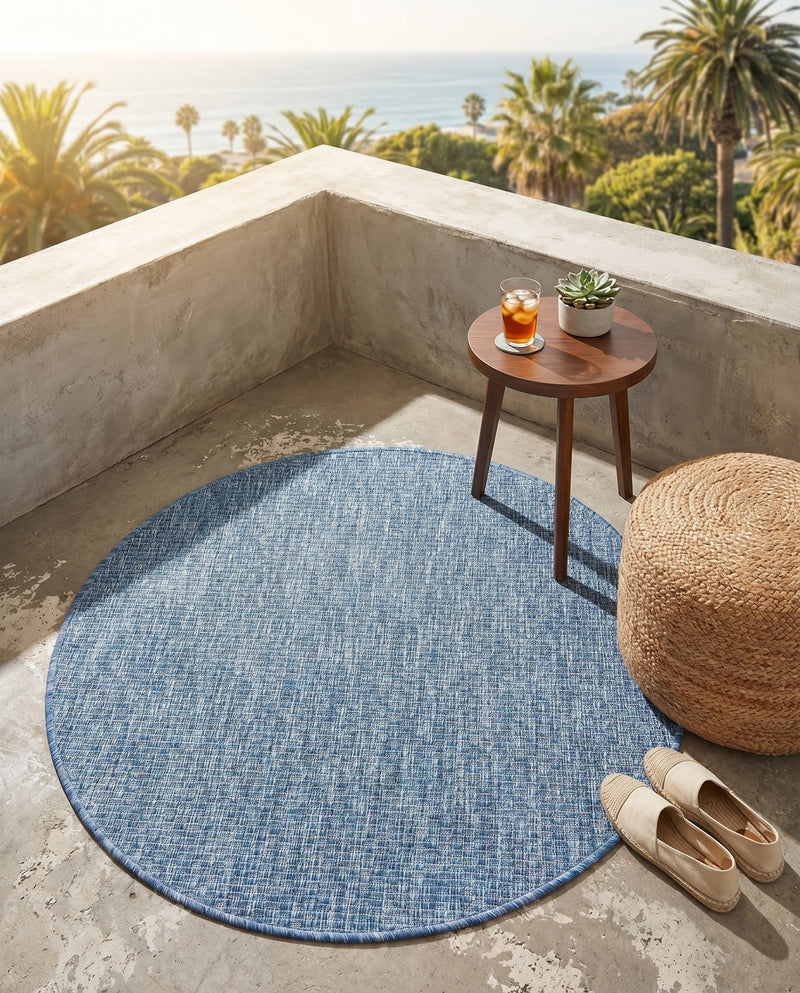 Seaside Serenity Collection Area Rug - Veranda (Blue) Round Blue  lifestyle 37