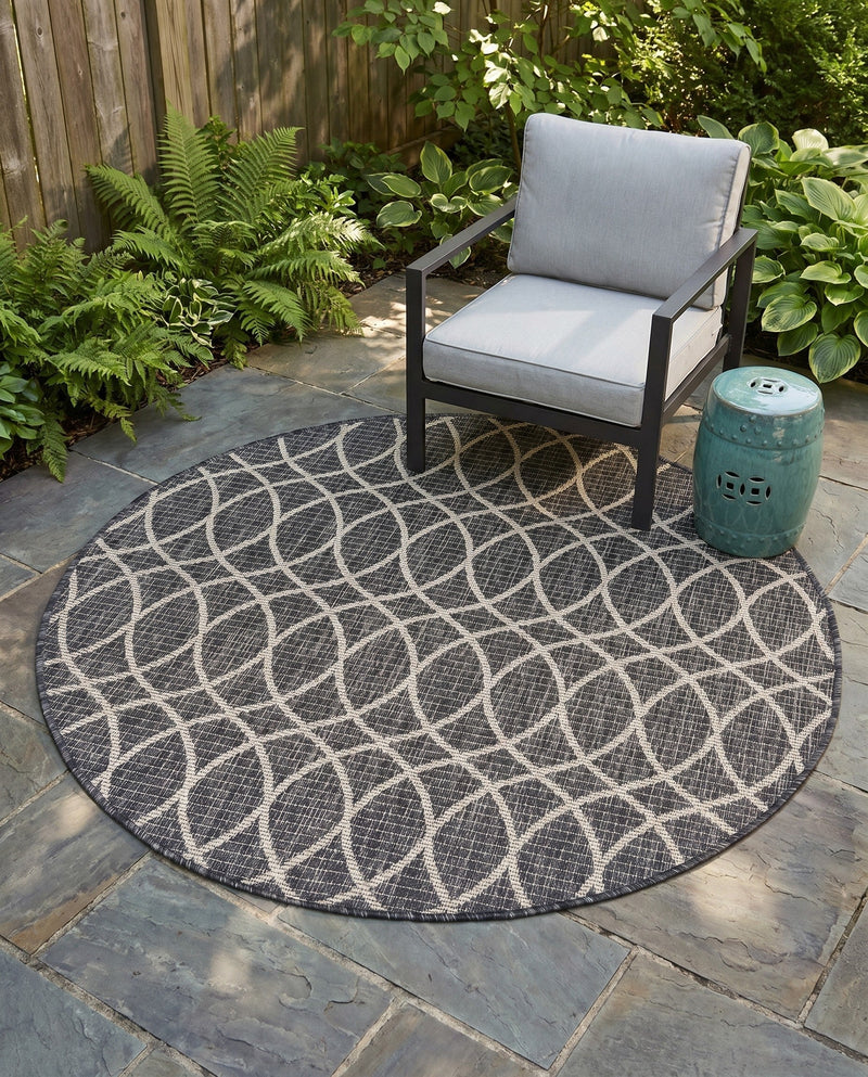 Savannah Pergola Collection Area Rug -  Pavilion (Charcoal) Round Charcoal  lifestyle 48