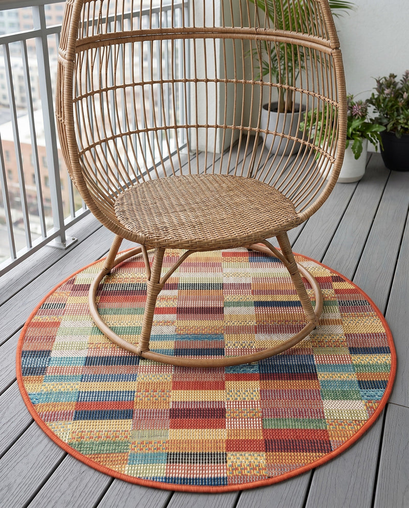 Coastal Terrace Collection Area Rug -  Harbor Round Multi  lifestyle 54