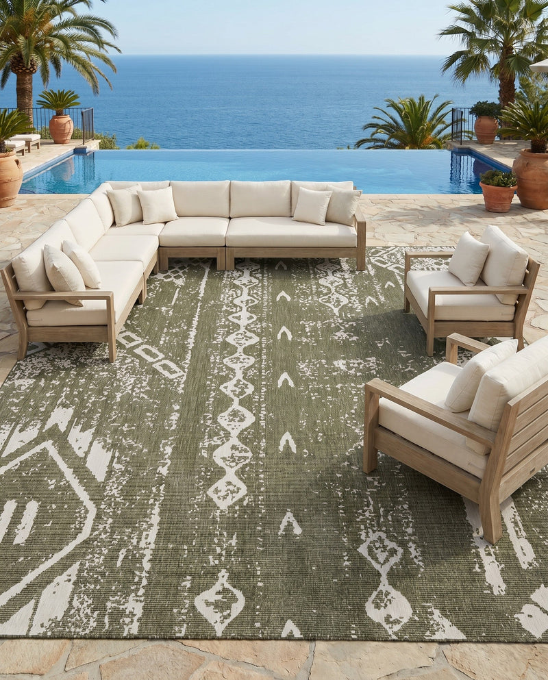 Desert Nomad Terrace Collection Area Rug - Sahara (Green) Square Green  lifestyle 75