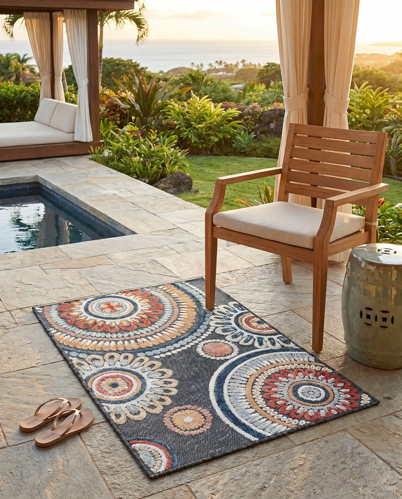 Seaside Blooms Collection Area Rug -  Eden Rectangle Black  lifestyle 10