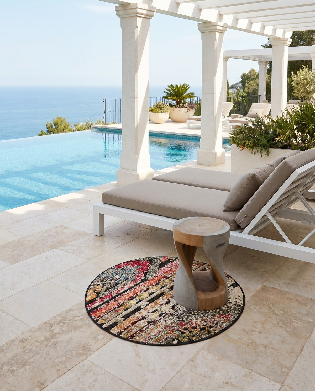 Outdoor Marrakesh Collection Area Rug -  Agadir Round Multi Black  lifestyle 168