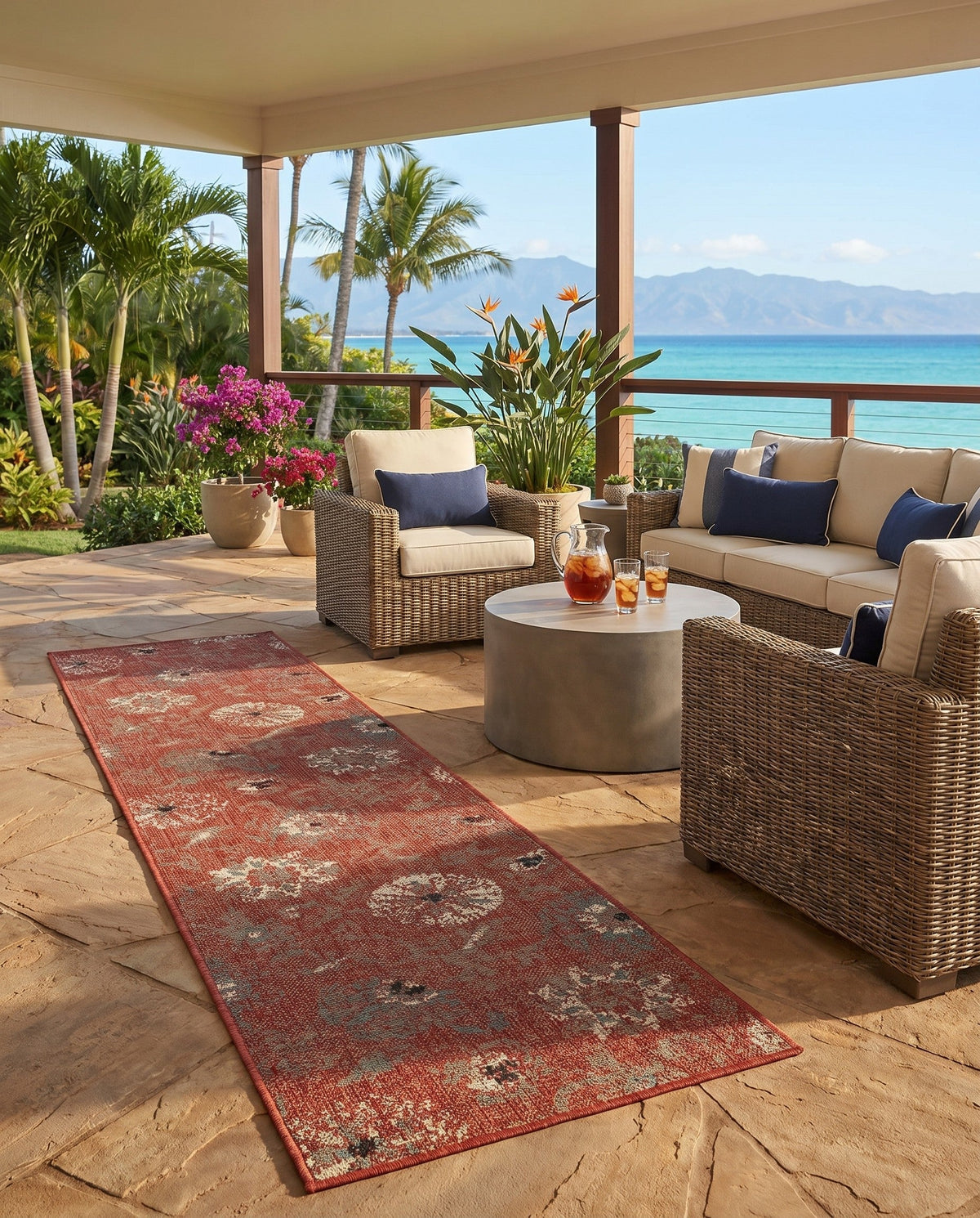 Seaside Blooms Collection Area Rug - Seychelles Runner Terracotta  lifestyle 48