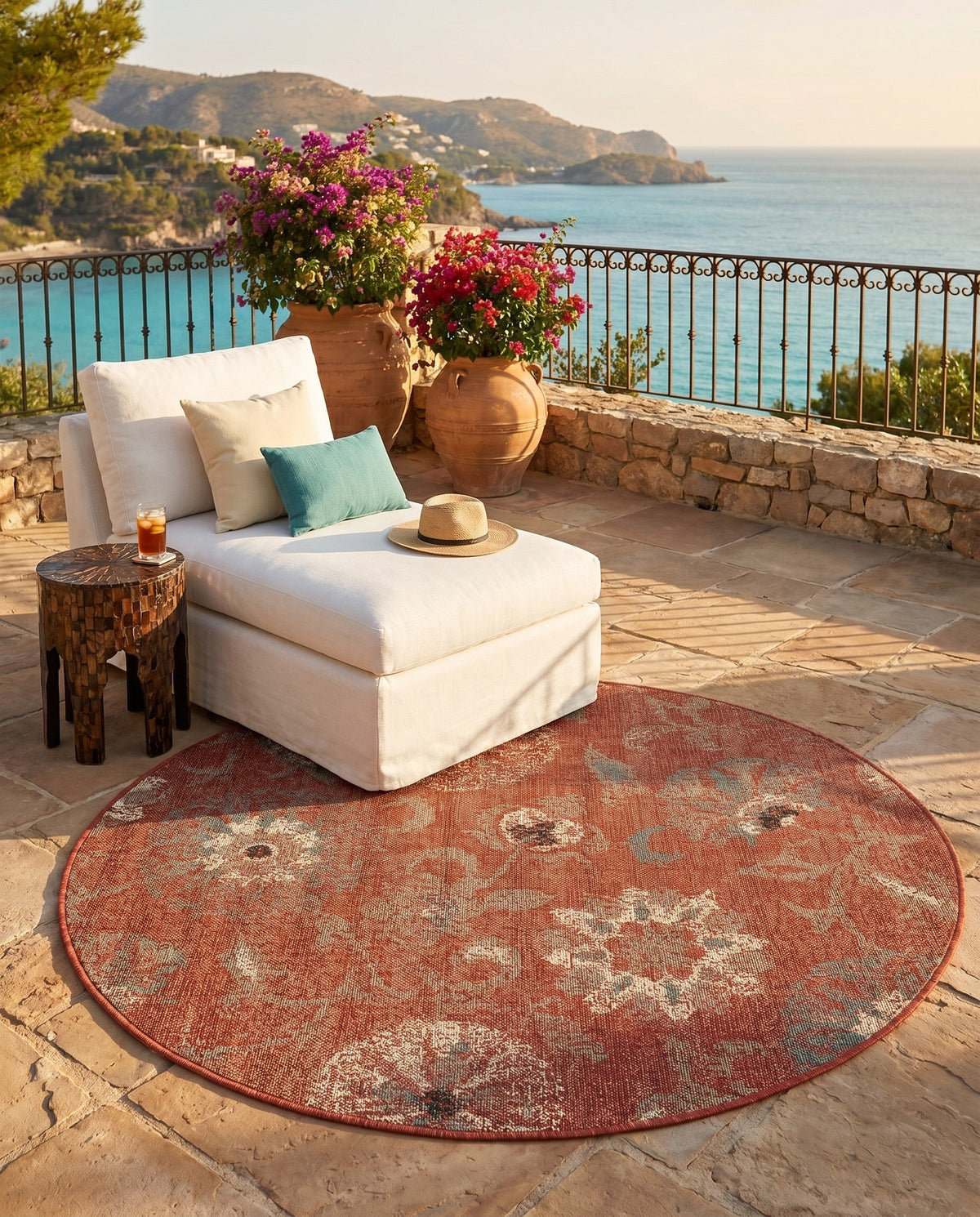 Seaside Blooms Collection Area Rug - Seychelles Round Terracotta  lifestyle 107