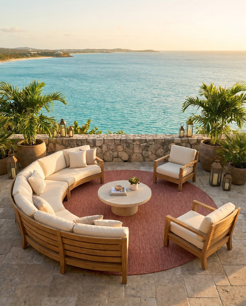 Seaside Serenity Collection Area Rug - Veranda (Rust Red) Round Rust Red  lifestyle 40
