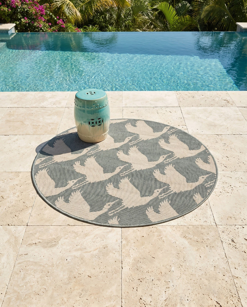 Seaside Haven Rugs Collection Area Rug -  Pelican Round Stone Blue  lifestyle 70