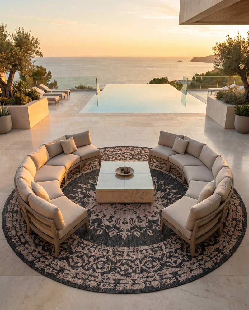 Patio Heritage Collection Area Rug -  Lafayette (Black) Round Black  lifestyle 61
