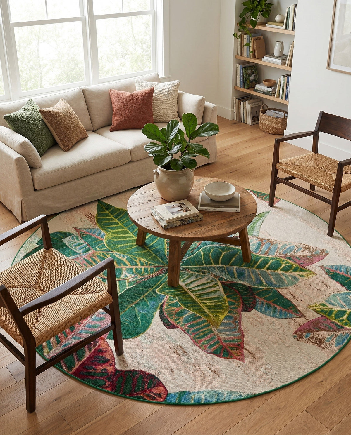 Seaside Blooms Collection Area Rug -  Fern Round Multi  lifestyle 142