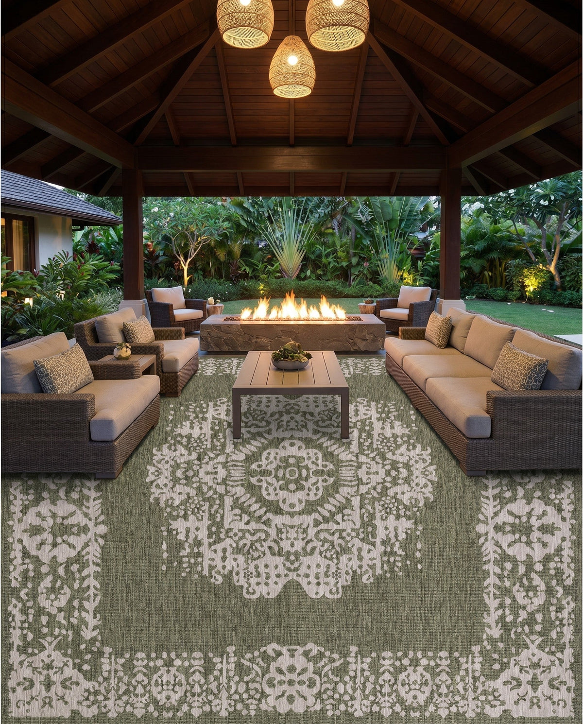 Patio Heritage Collection Area Rug - Savannah (Green) Square Green  lifestyle 96
