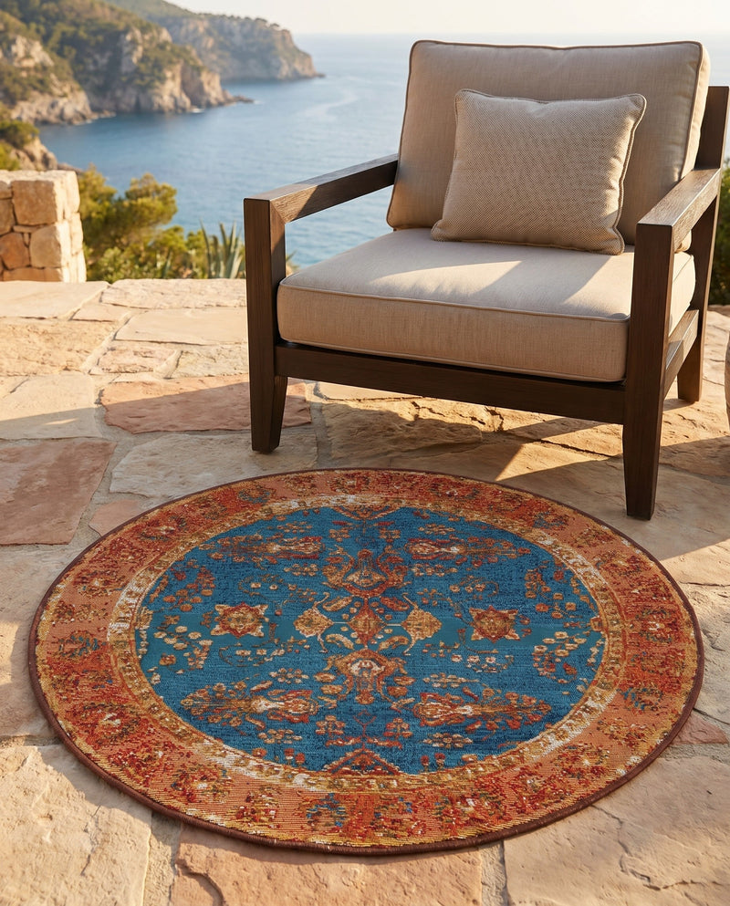Patio Heritage Collection Area Rug -  Pavilion Round Navy Blue  lifestyle 60