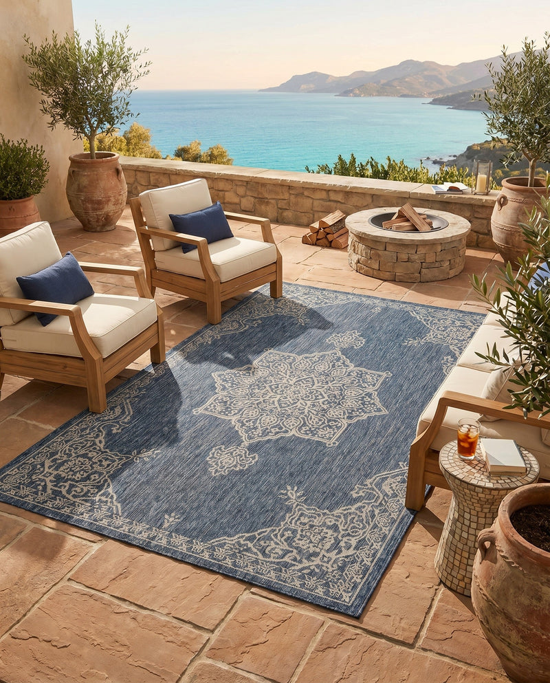 Patio Heritage Collection Area Rug -  Charleston (Blue) Rectangle Blue  lifestyle 10