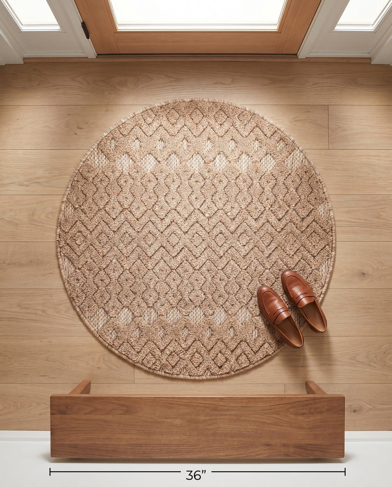 Garden Lattice Charm Collection Area Rug -  Pergola (Beige) Round Beige  lifestyle 62