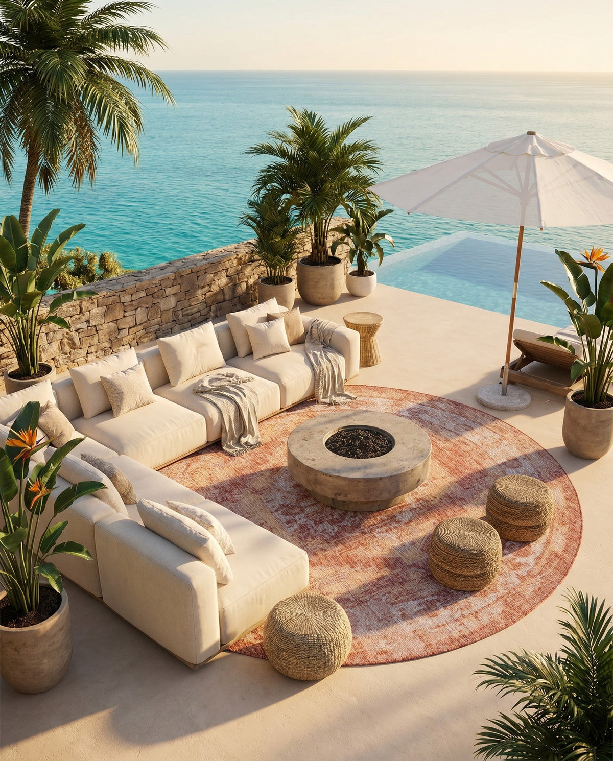 Patio Heritage Collection Area Rug -  Augusta (Rust Red) Round Rust Red  lifestyle 46