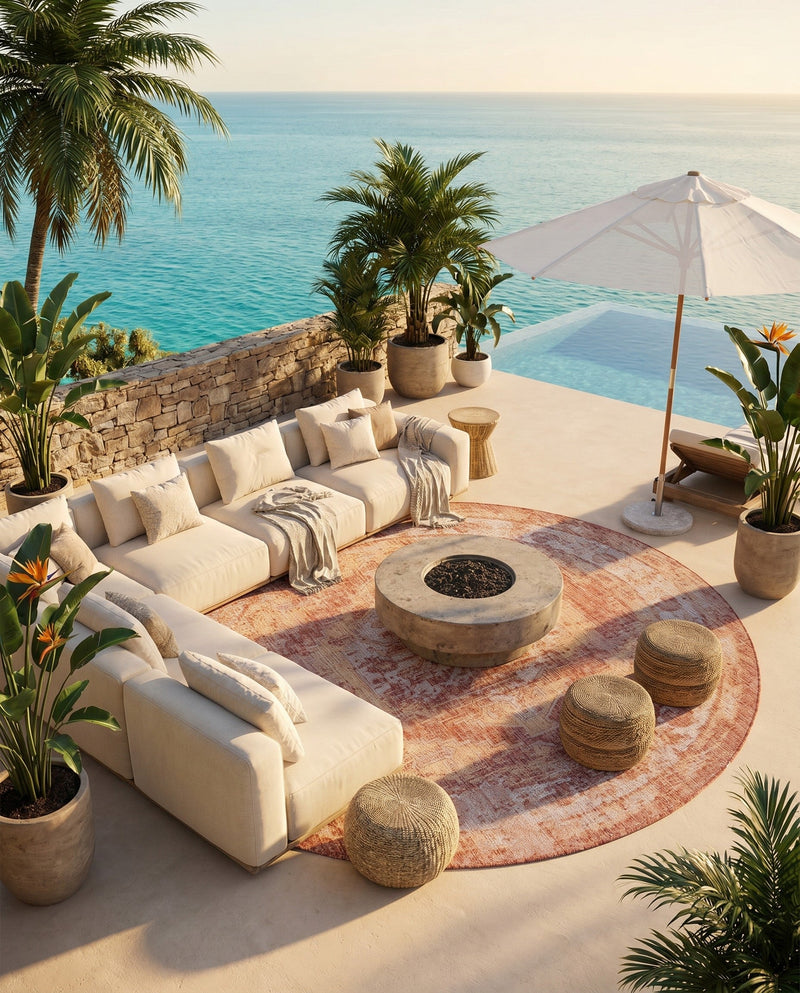 Patio Heritage Collection Area Rug -  Augusta (Rust Red) Round Rust Red  lifestyle 46