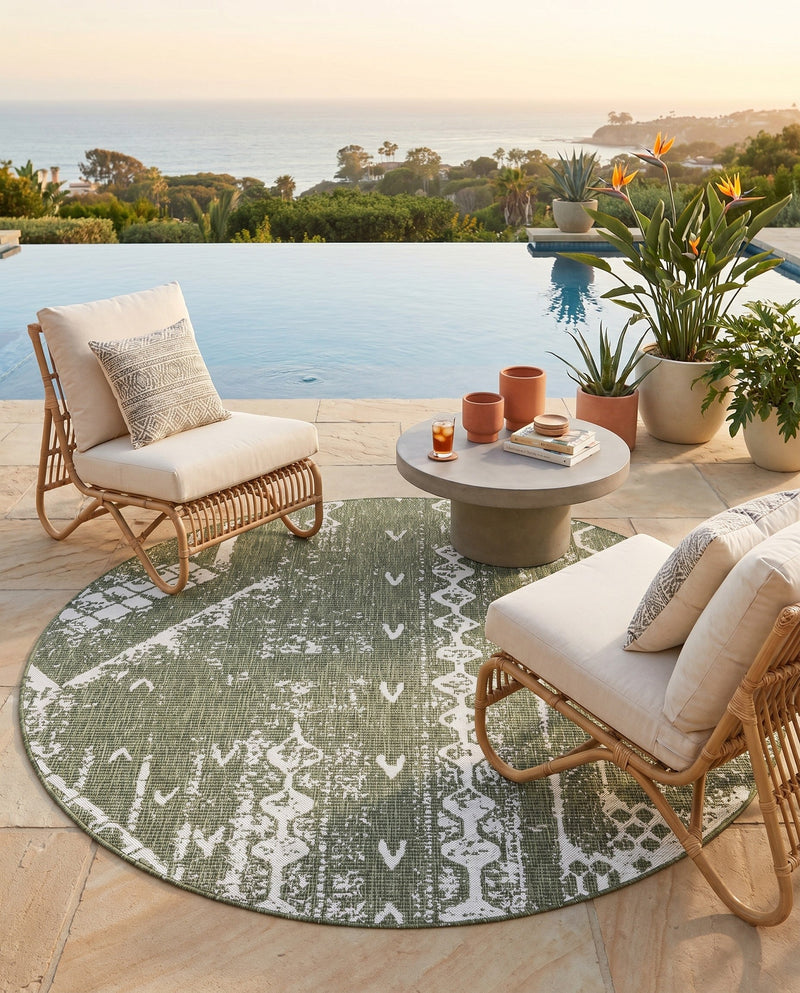 Desert Nomad Terrace Collection Area Rug - Sahara (Green) Round Green  lifestyle 15