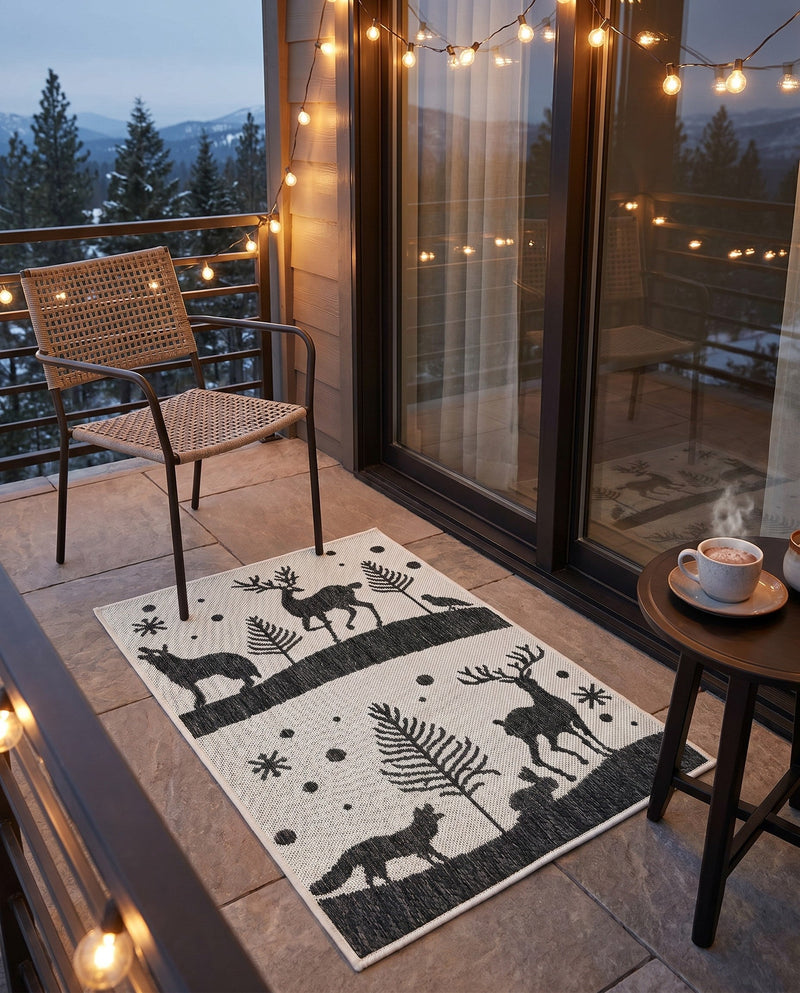 Garden Festivity Collection Area Rug - Evergreen Rectangle Black and White  lifestyle 54