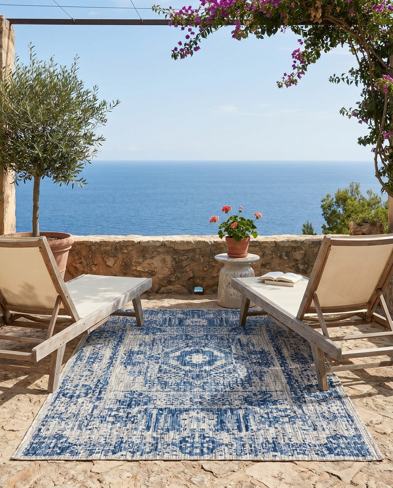 Patio Heritage Collection Area Rug - Savannah (Blue) Rectangle Blue  lifestyle 25
