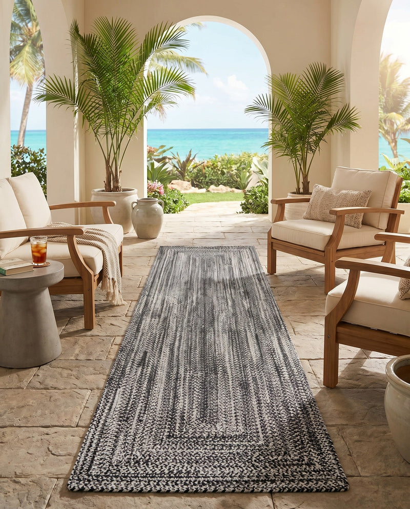 Sustainable Strands Indoor-Outdoor Oasis Collection Area Rug -  Sandbar (Black and White) Runner Black and White  lifestyle 40