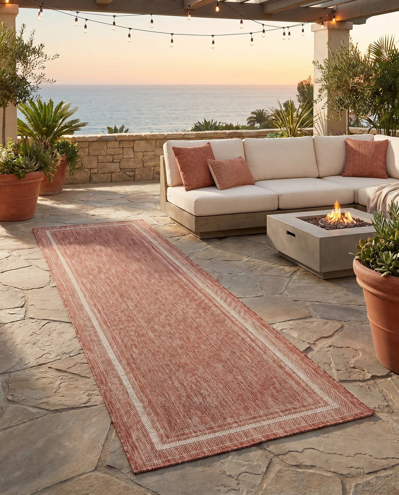 Terrace Fringe Collection Area Rug - Veranda (Rust Red) Runner Rust Red  lifestyle 85